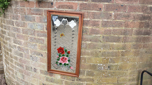 Vintage Flower Floral Motif Mirror Decoration Bevelled Glass 64 x 35 cm