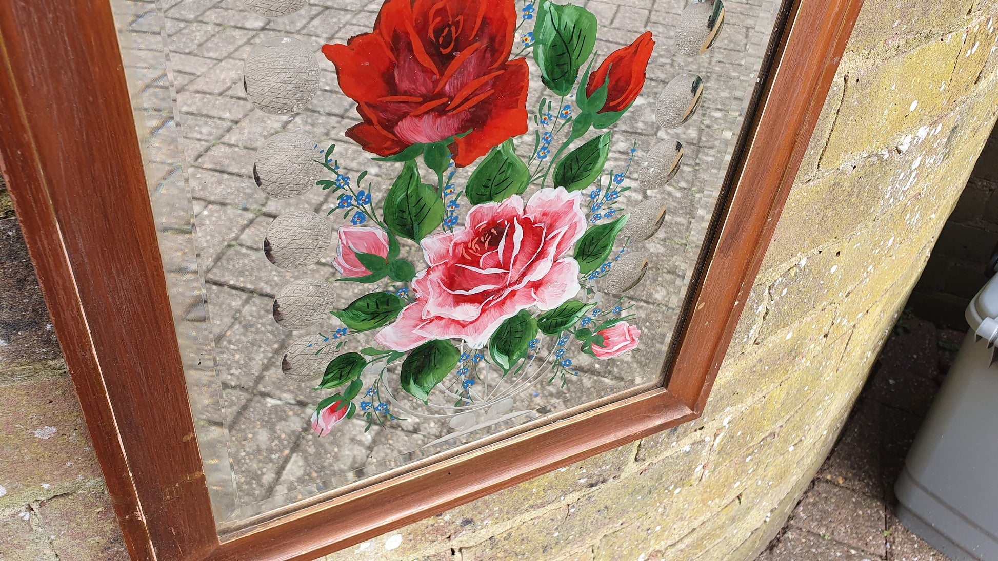 Vintage Flower Floral Motif Mirror Decoration Bevelled Glass 64 x 35 cm
