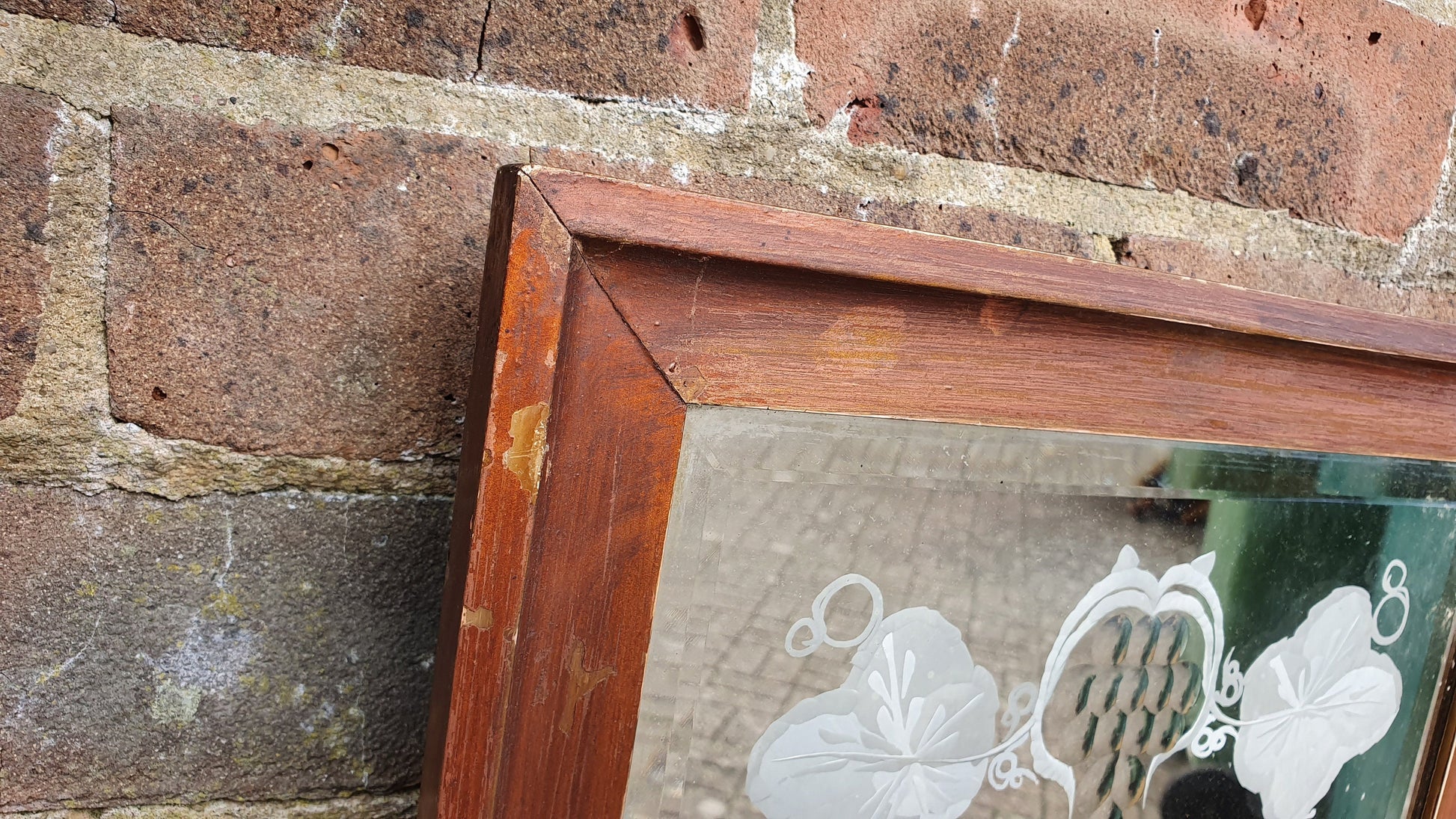 Vintage Flower Floral Motif Mirror Decoration Bevelled Glass 64 x 35 cm