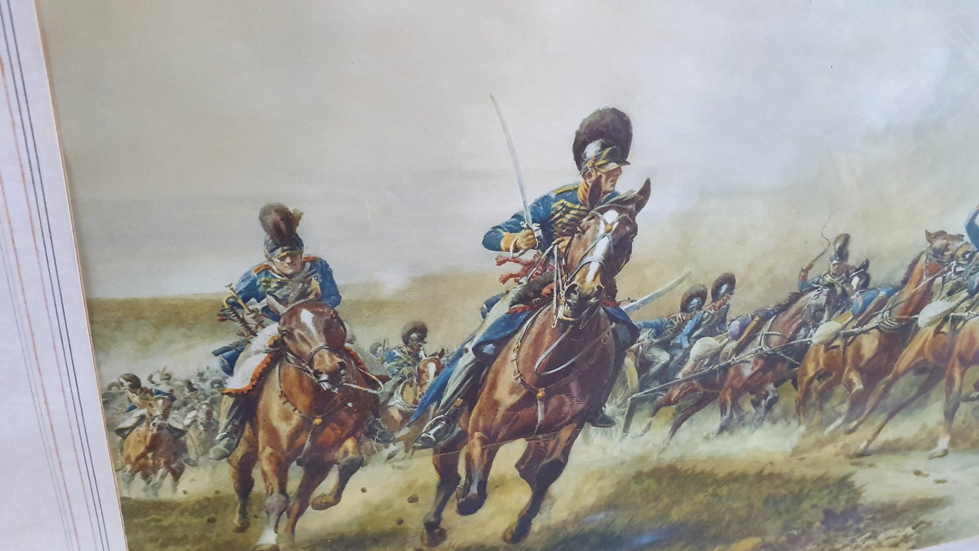 Huge W. B. Wollen Peninsula War Colour Art Print British Painting Napoleonic Battle Cavalry Guns Framed 73 x 55 cm
