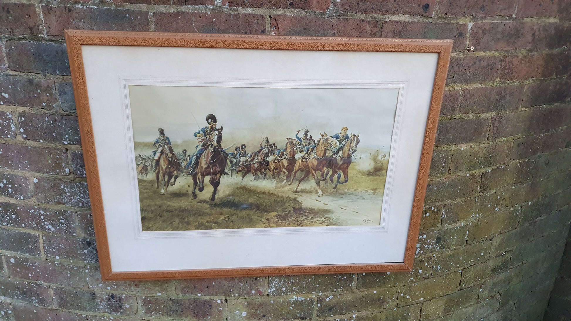 Huge W. B. Wollen Peninsula War Colour Art Print British Painting Napoleonic Battle Cavalry Guns Framed 73 x 55 cm