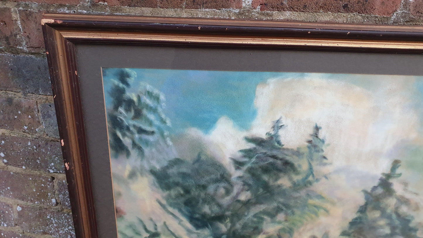 Huge Impressionist Woodland Landscape Original Vintage Watercolour Artwork Signed Gilt Framed 72 x 62.5