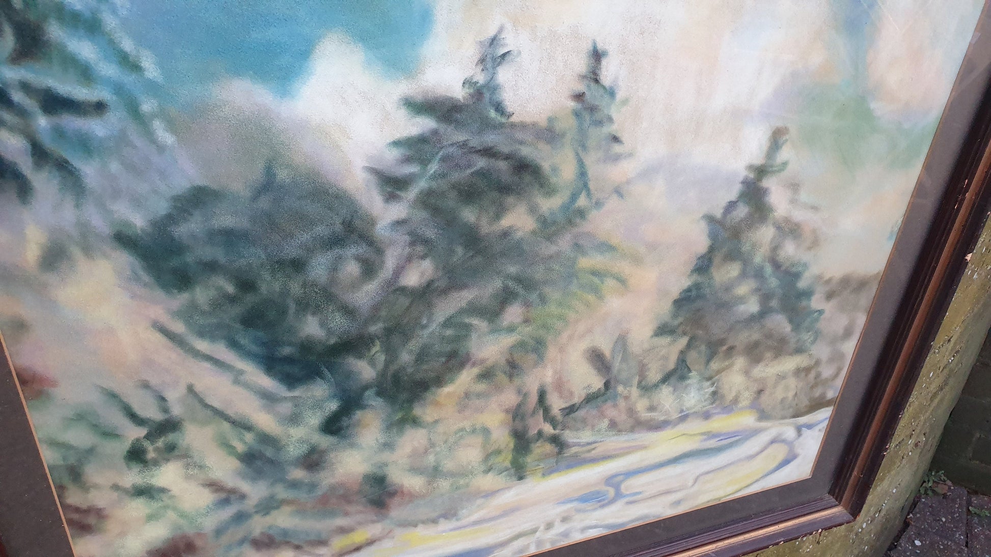 Huge Impressionist Woodland Landscape Original Vintage Watercolour Artwork Signed Gilt Framed 72 x 62.5