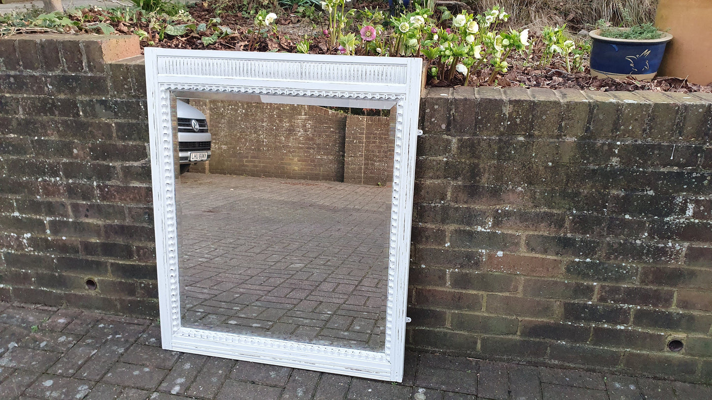 Huge Vintage Wall Mirror in French Chic Light Grey Chalk