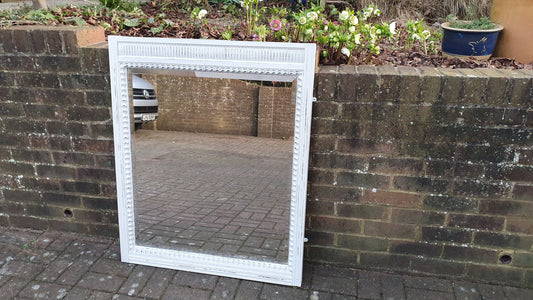Huge Vintage Wall Mirror in French Chic Light Grey Chalk
