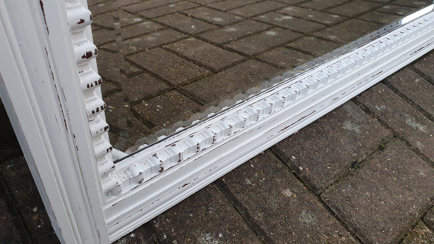 Huge Vintage Wall Mirror in French Chic Light Grey Chalk