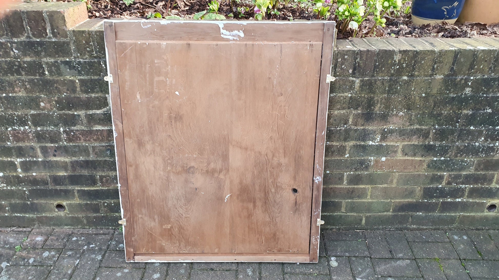 Huge Vintage Wall Mirror in French Chic Light Grey Chalk