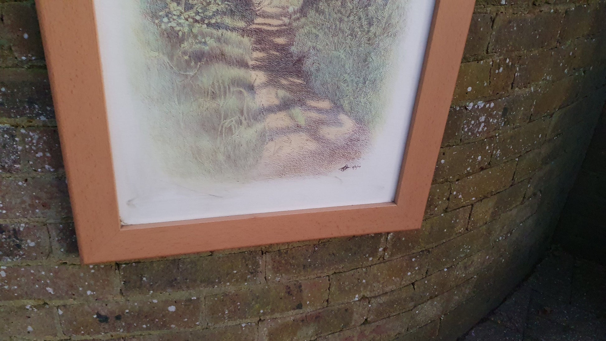 Large Impressionist Modern Artwork Print Country Path Thick Wood Frame 69.5 x 52.5 cm
