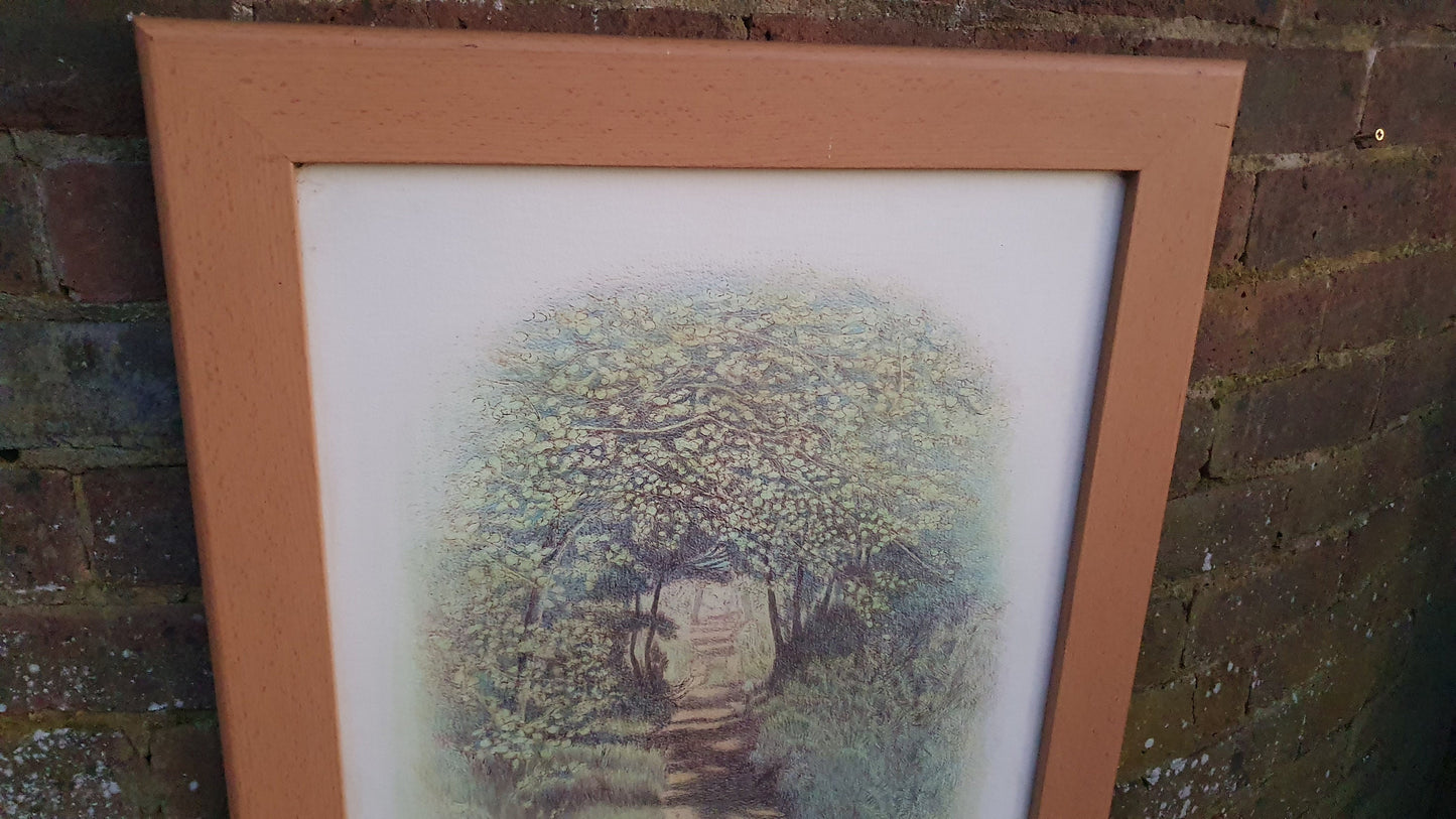 Large Impressionist Modern Artwork Print Country Path Thick Wood Frame 69.5 x 52.5 cm