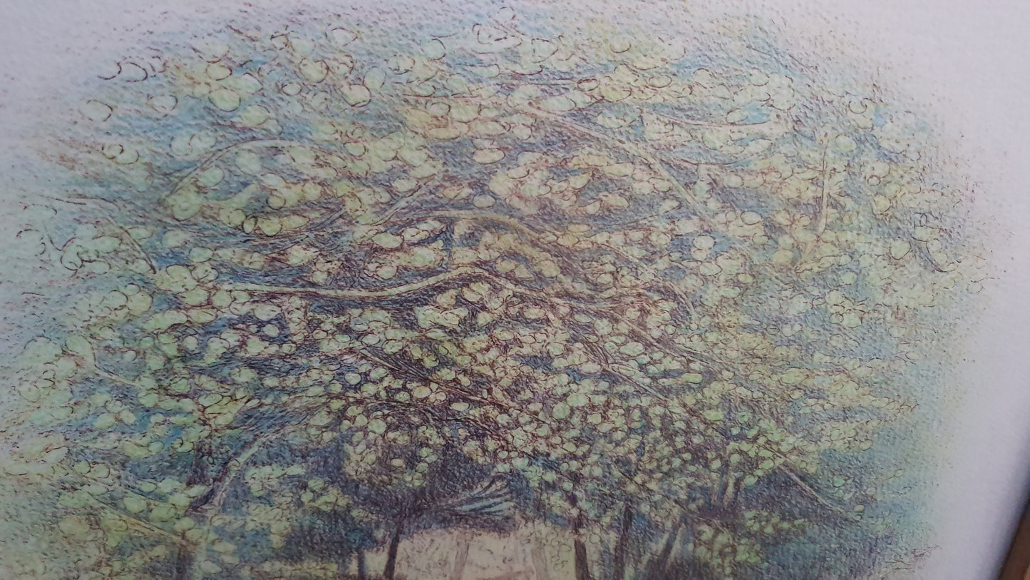 Large Impressionist Modern Artwork Print Country Path Thick Wood Frame 69.5 x 52.5 cm