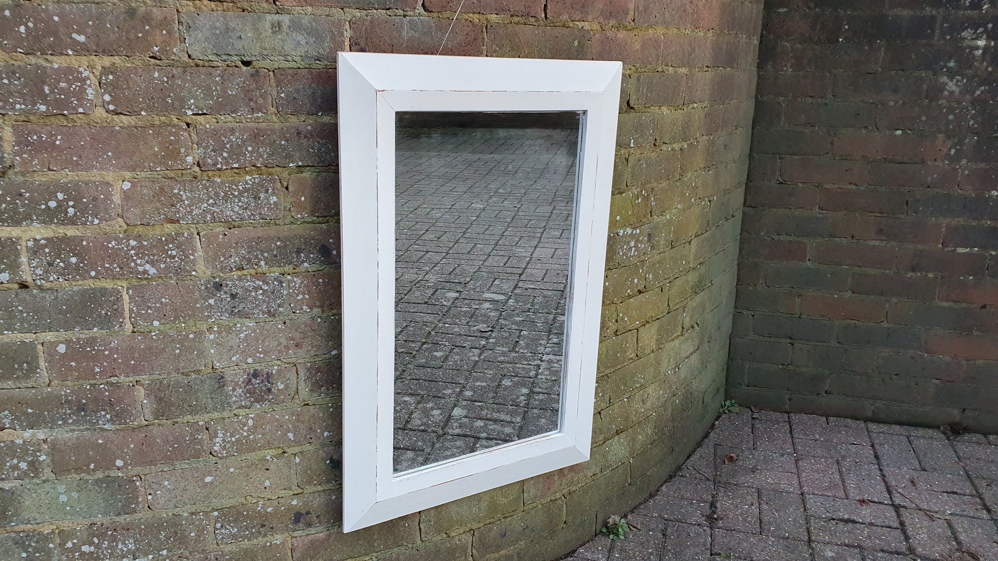 Painted Pine Mirror in Farrow and Ball Wimborne White Estate Eggshell. 76 x 51 cm