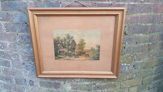 Vintage Edward Masters Coloured Print Rural Life Engraving Countryside Cottages Summer British Art Framed 60 x 50 cm