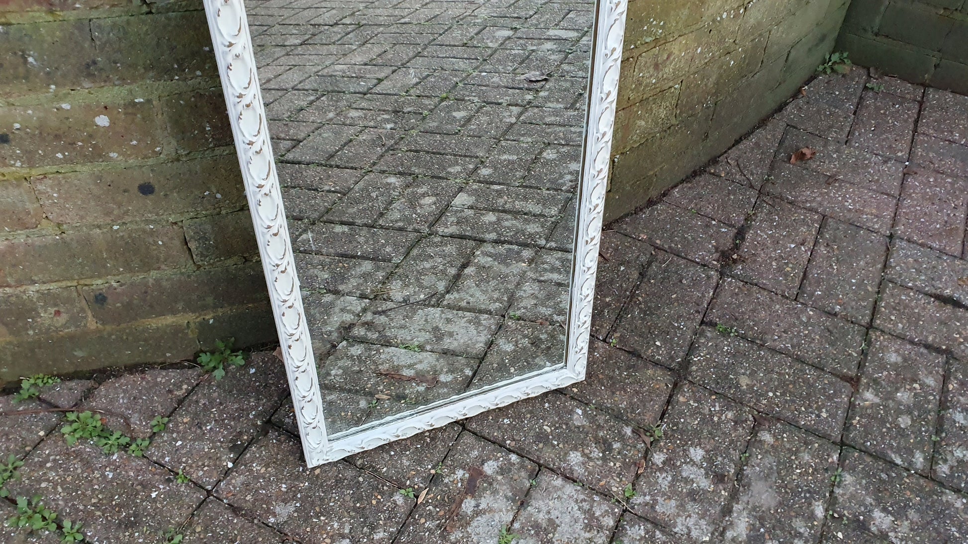 Large Painted Mirror in Farrow and Ball Wimborne White Estate Eggshell Decorative 34.5 x 122.5 cm