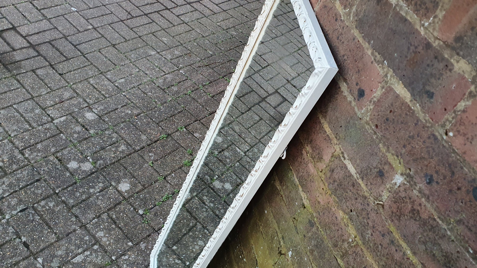 Large Painted Mirror in Farrow and Ball Wimborne White Estate Eggshell Decorative 34.5 x 122.5 cm