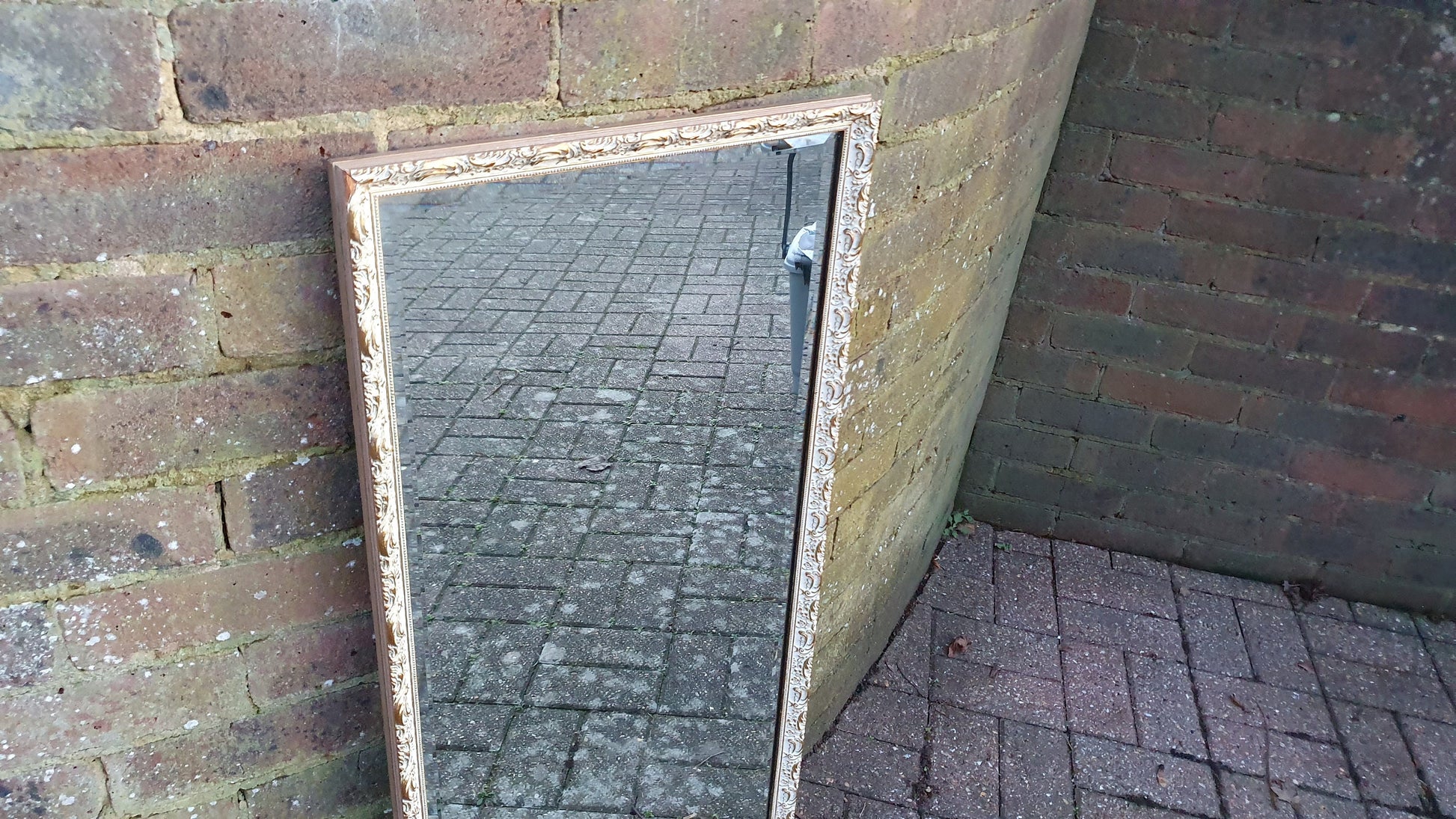 Long Large Vintage Painted and Gold Mirror 96 x 42 cm