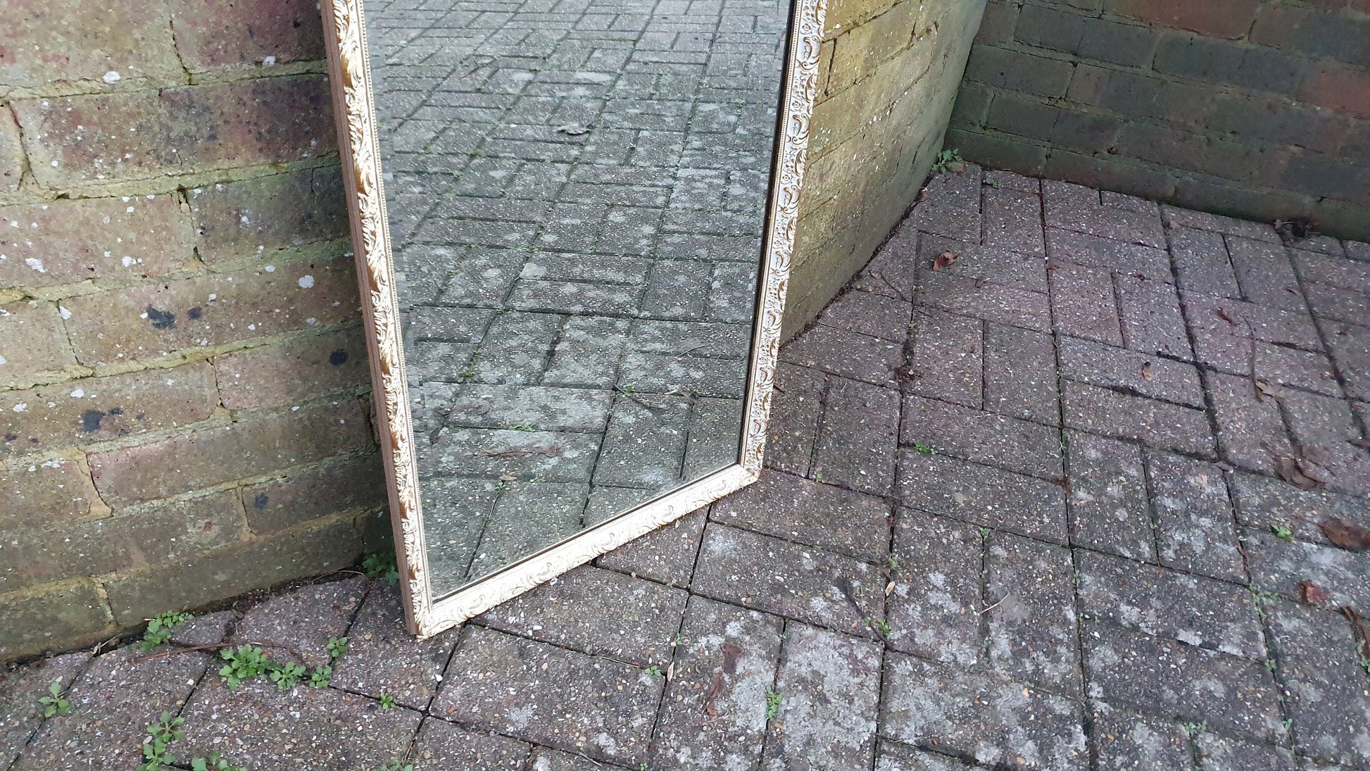 Long Large Vintage Painted and Gold Mirror 96 x 42 cm