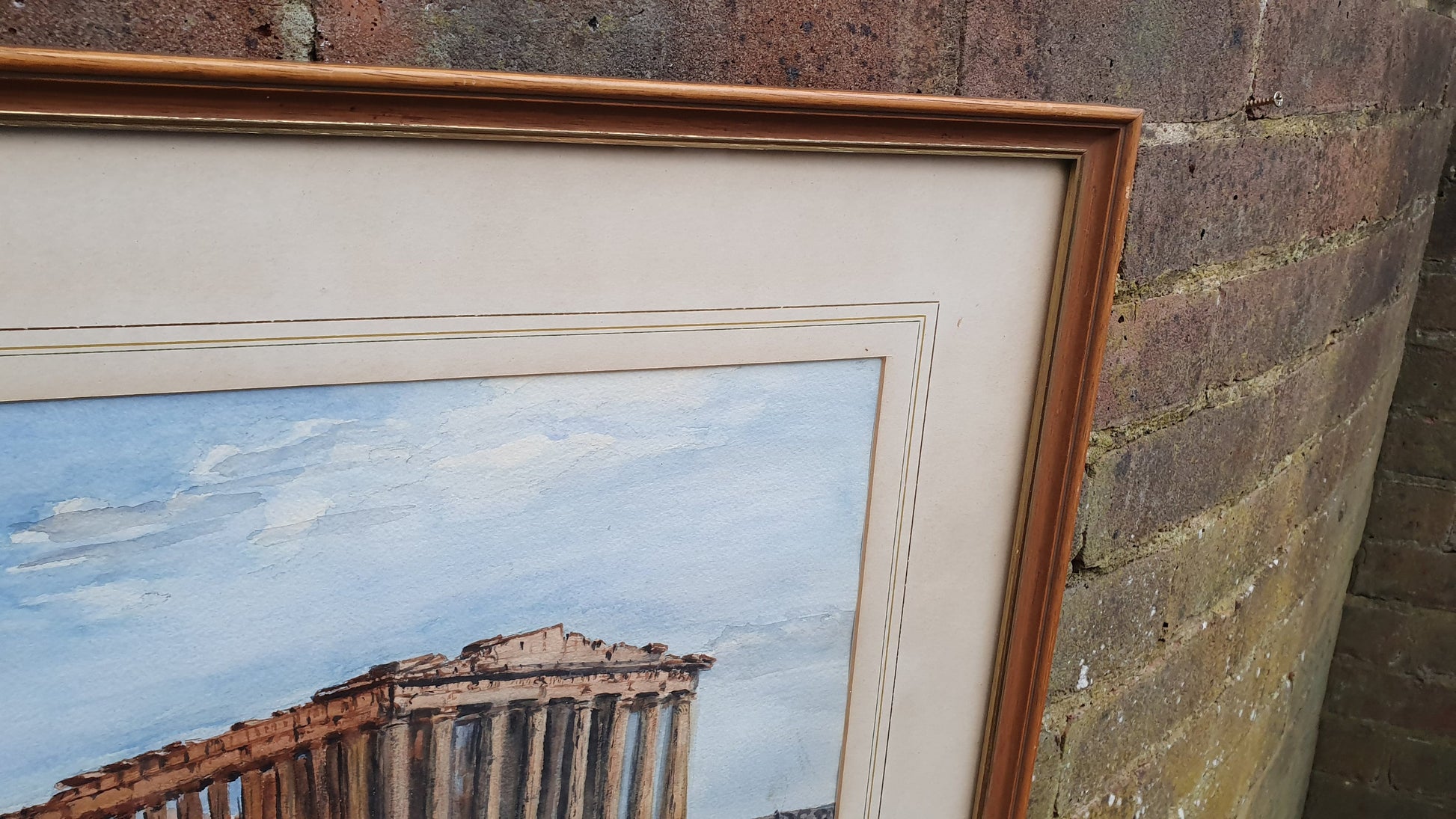 Large Parthenon Temple, Acropolis Athens Greece Original Vintage Watercolour Artwork Framed 52 x 42 cm