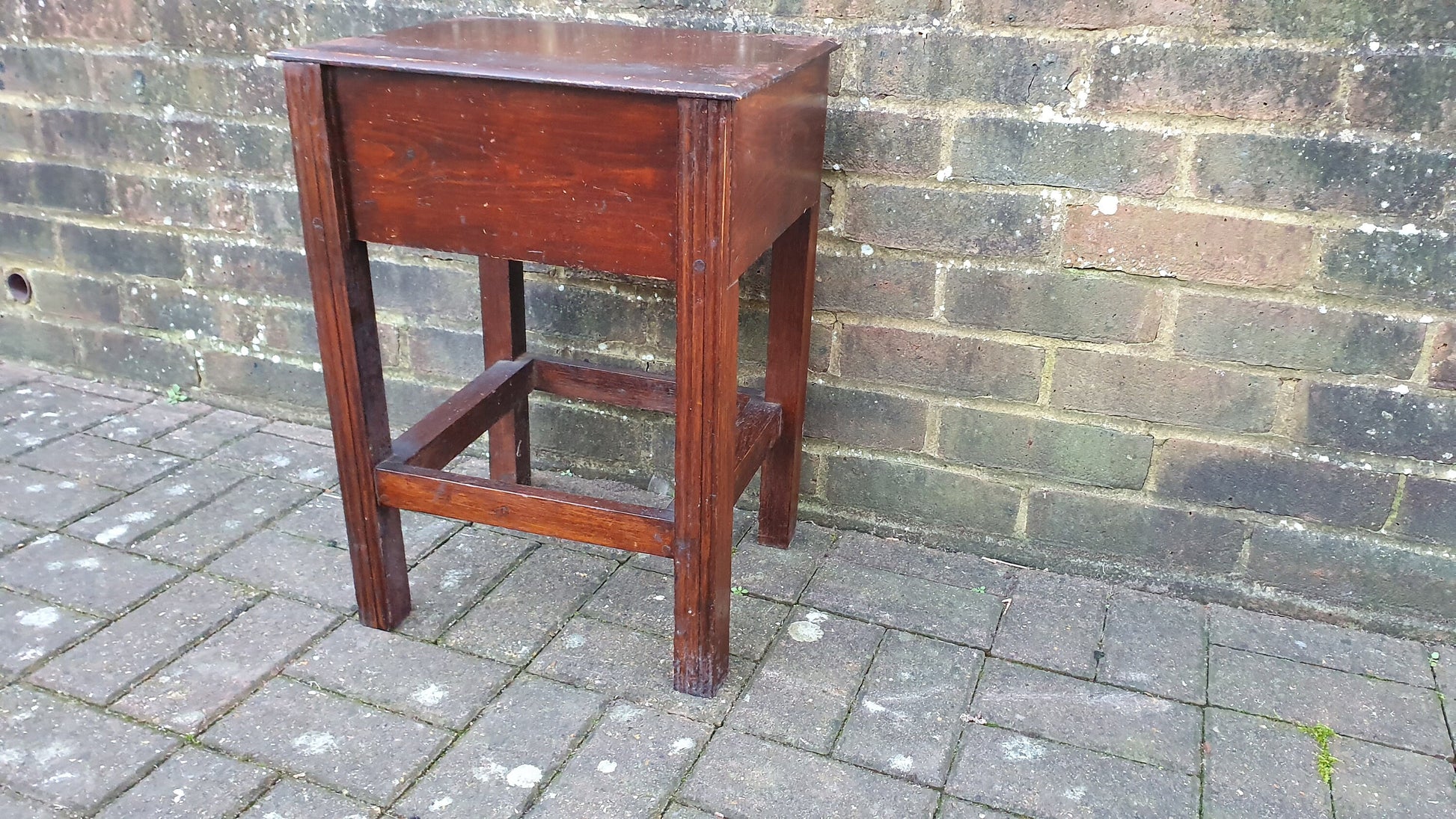 Vintage Oak and Pine Work Box With Compartment Plant Stand.