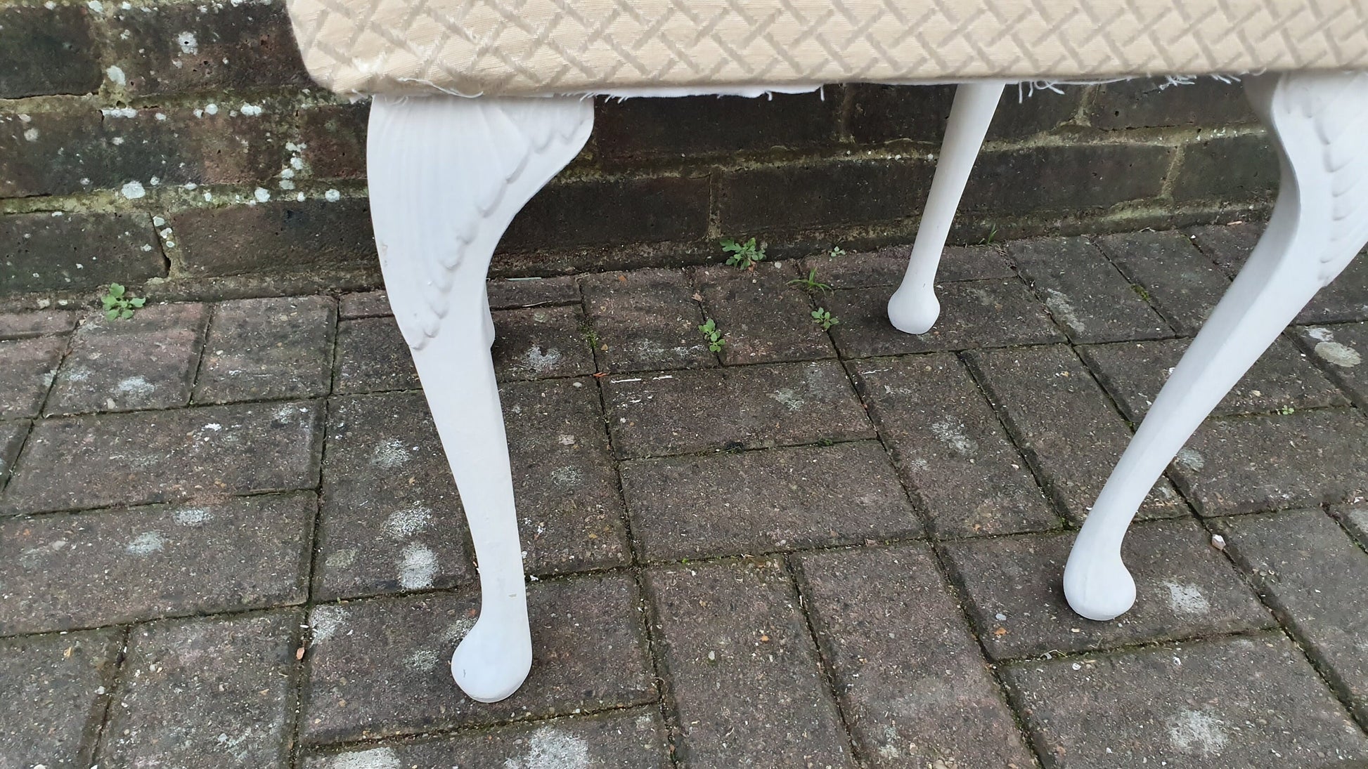 Vintage Upholstered Kitsch Plastic Cabriole Legs in Farrow and Ball White Eggshell