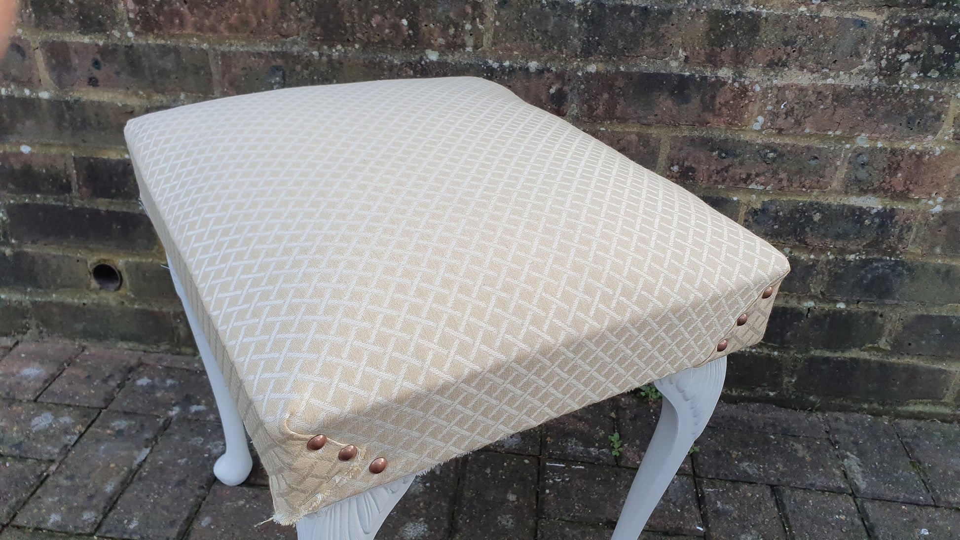 Vintage Upholstered Kitsch Plastic Cabriole Legs in Farrow and Ball White Eggshell