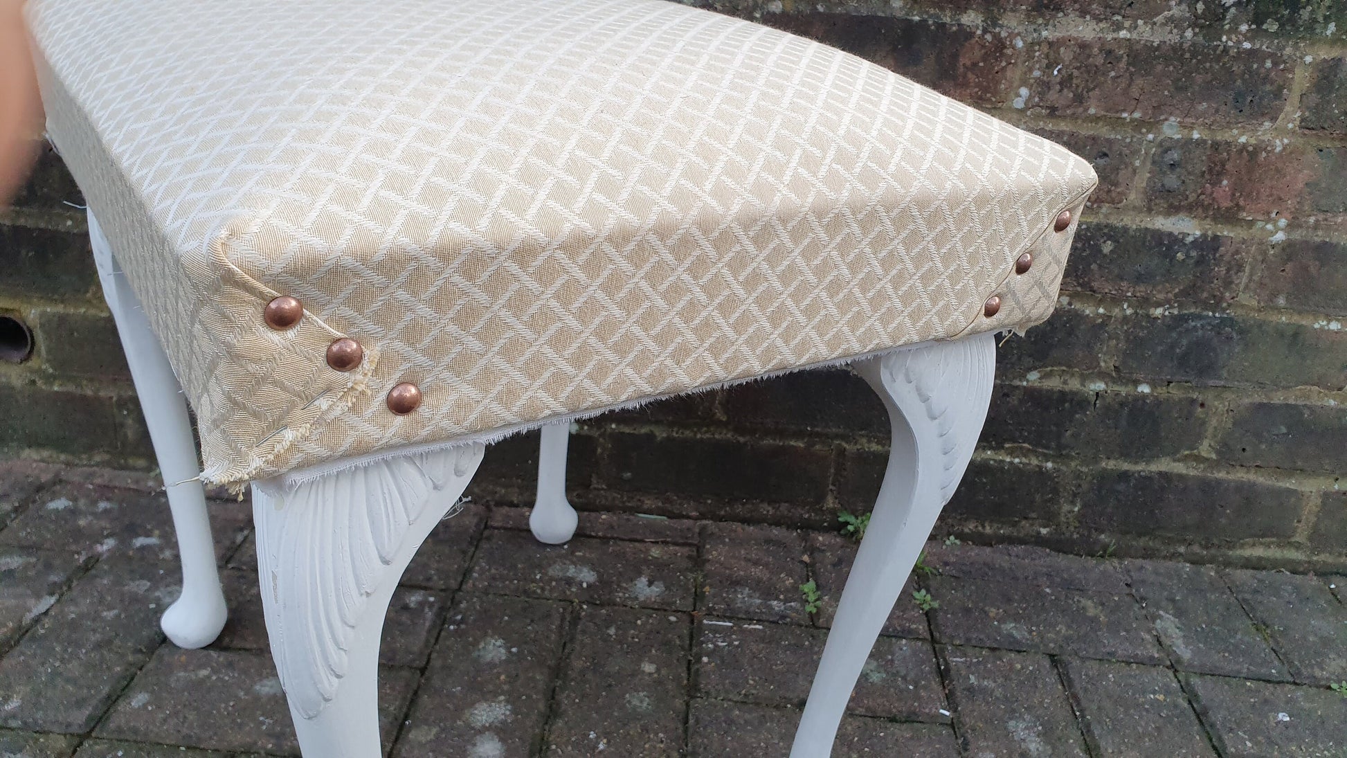 Vintage Upholstered Kitsch Plastic Cabriole Legs in Farrow and Ball White Eggshell