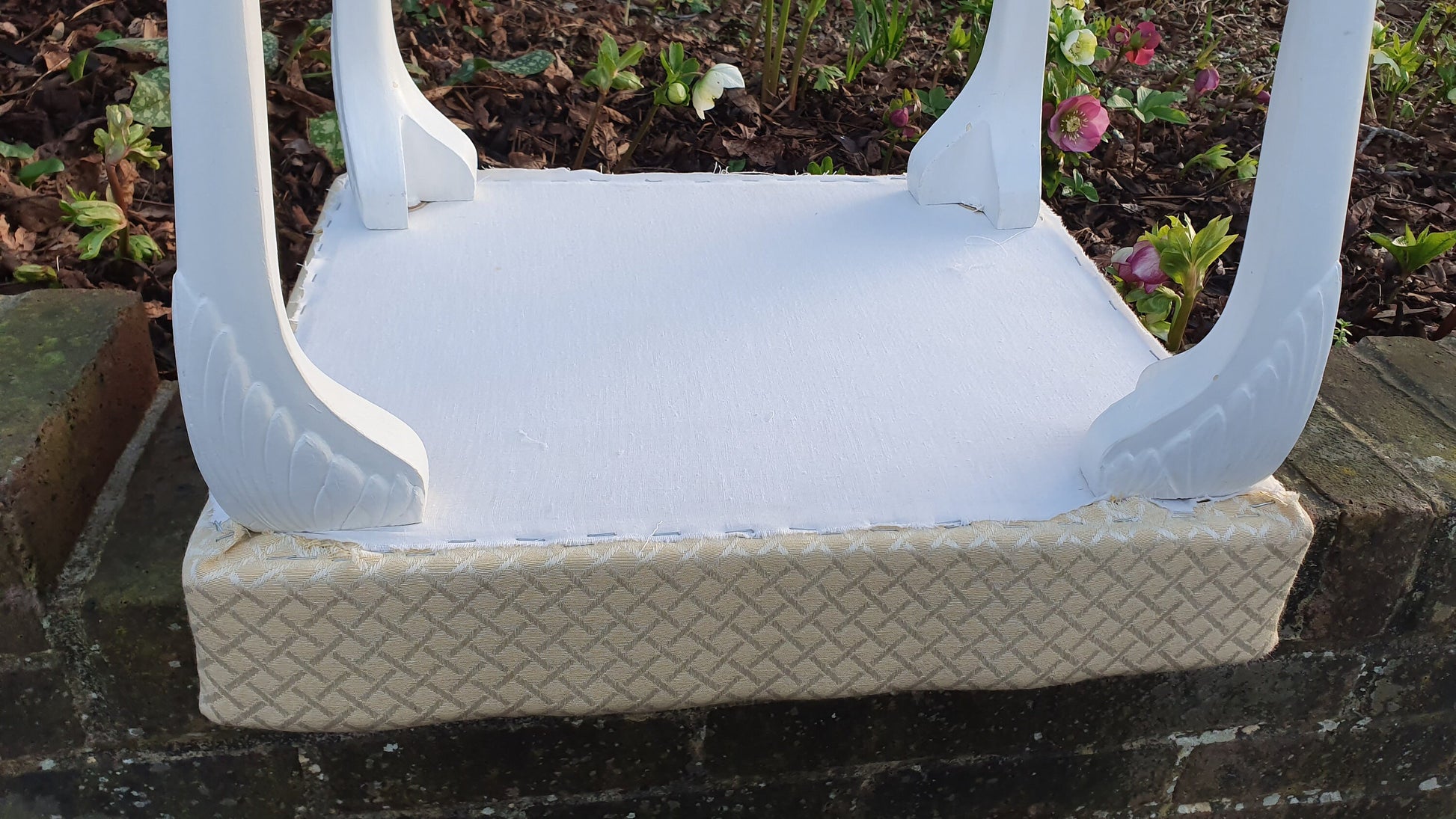 Vintage Upholstered Kitsch Plastic Cabriole Legs in Farrow and Ball White Eggshell