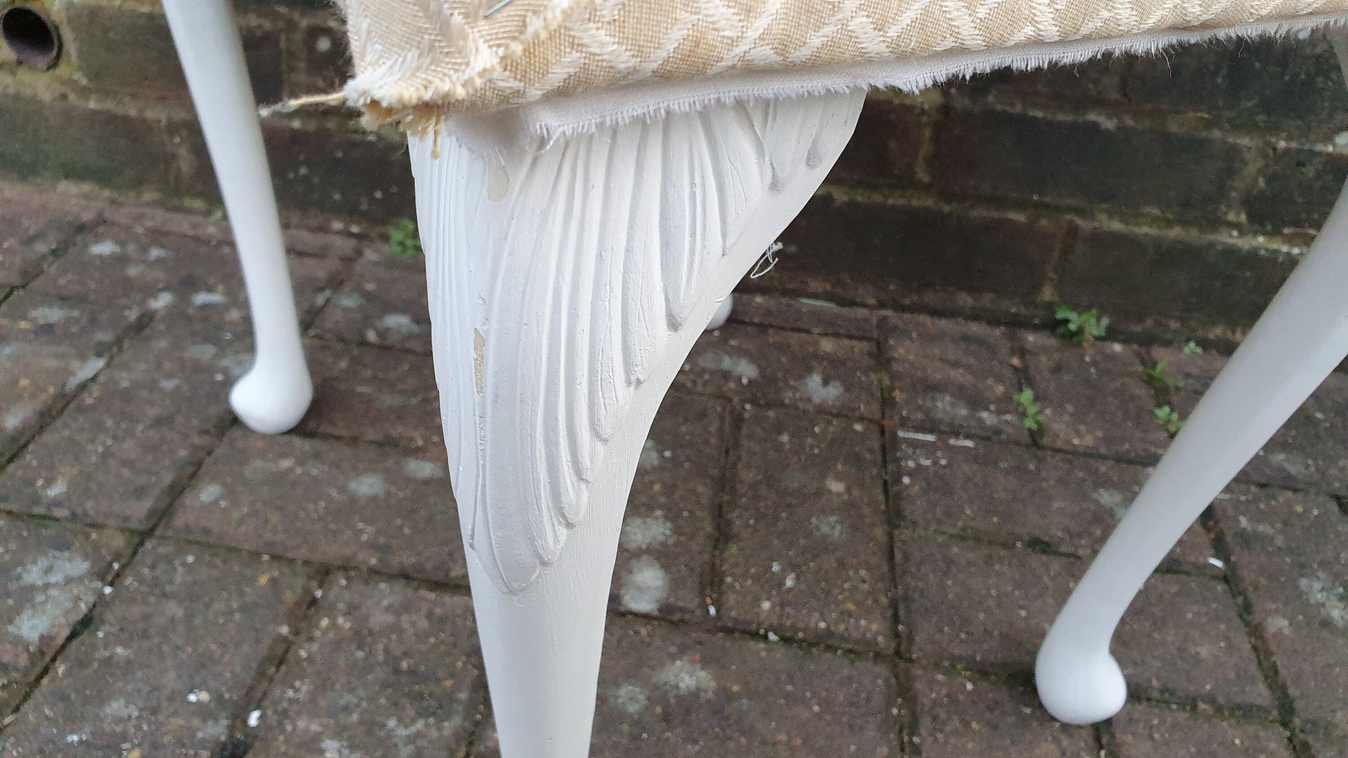 Vintage Upholstered Kitsch Plastic Cabriole Legs in Farrow and Ball White Eggshell