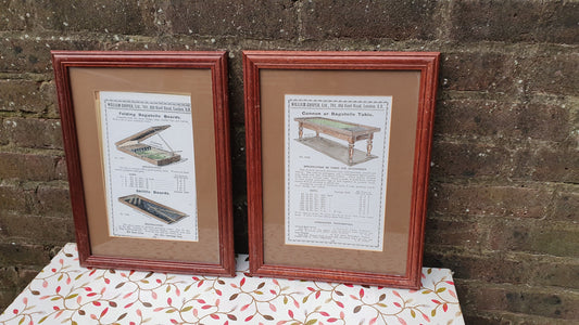 Pair of Hand-Coloured Bagatelle & Skittle Advertisement Prints Old Fashioned Advertising Matching Frames Mounts