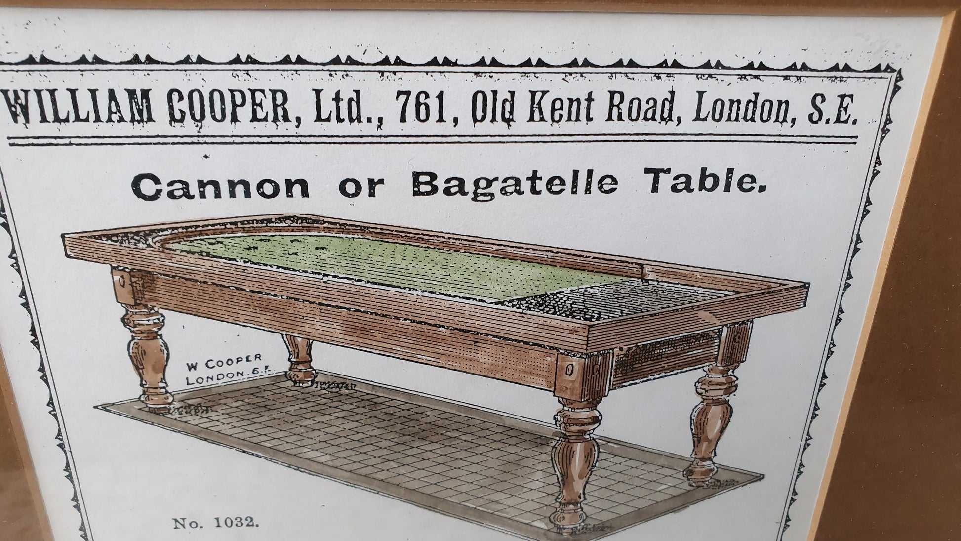 Pair of Hand-Coloured Bagatelle & Skittle Advertisement Prints Old Fashioned Advertising Matching Frames Mounts