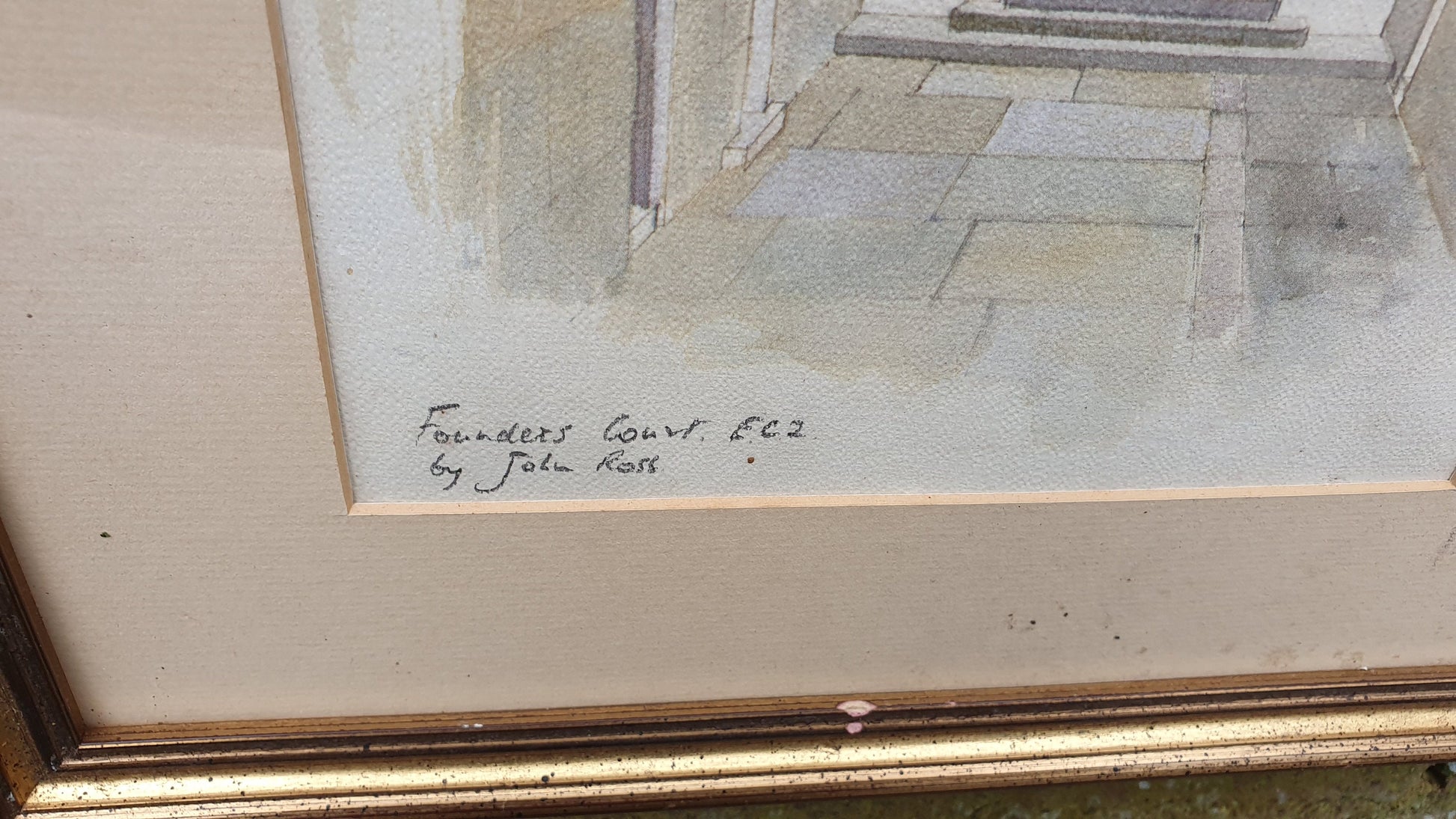 Rare Collectible 'Founders Court EC2' John Ross Vintage Watercolour London Georgian Architecture Original British Art Gilt Frame