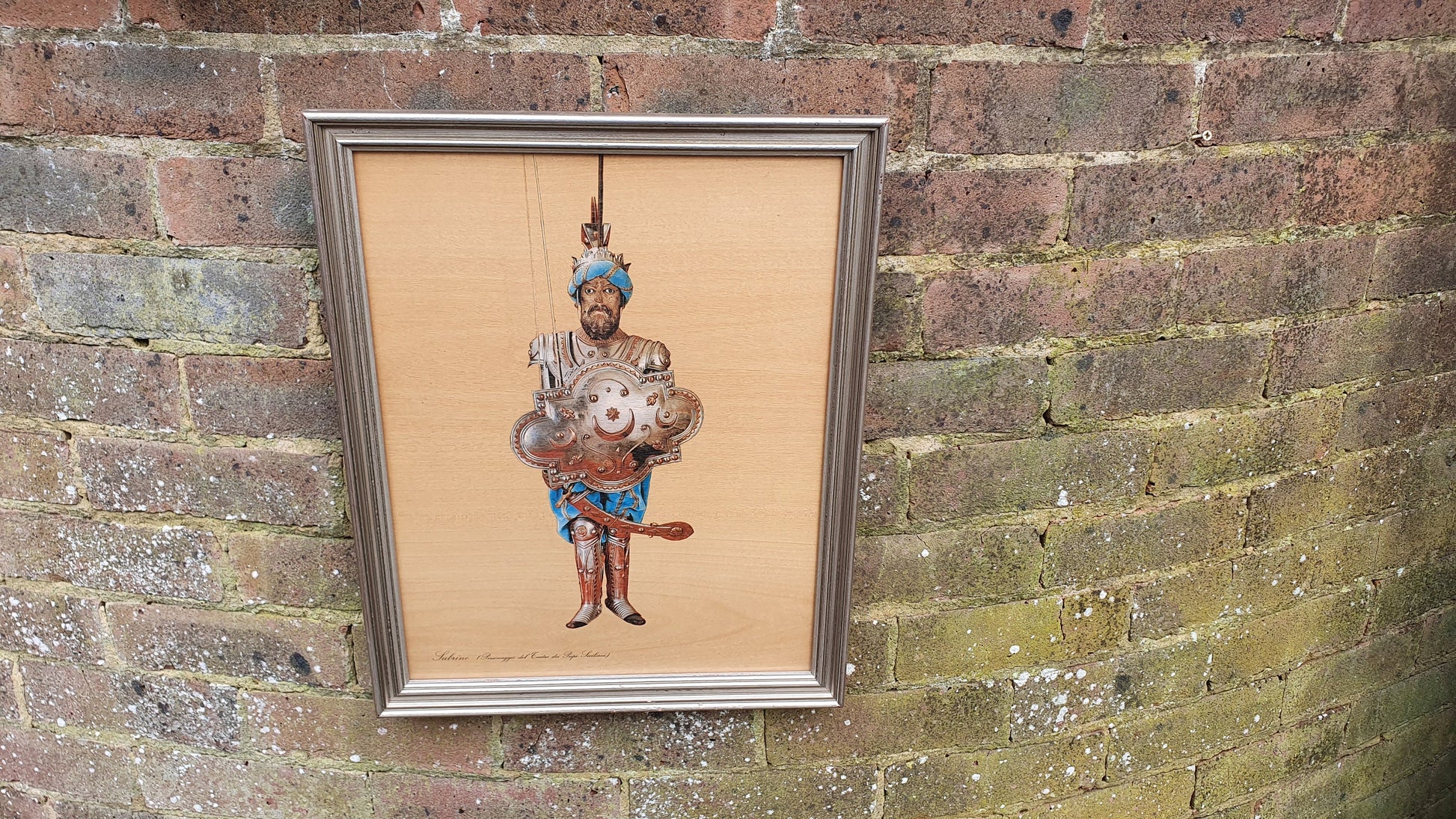 8 'Subrino' Saracen King Sicilian Puppet Theatre 16th Century Soldier Sobrino Colour Print on Wood Silver Frame