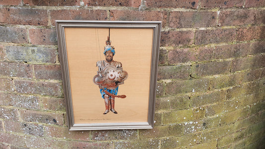 8 'Subrino' Saracen King Sicilian Puppet Theatre 16th Century Soldier Sobrino Colour Print on Wood Silver Frame