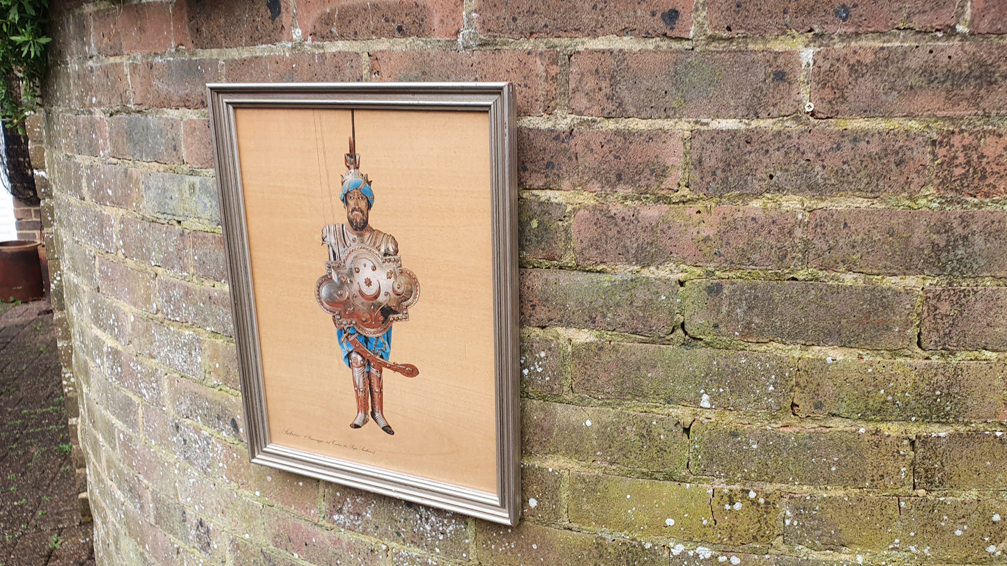 8 'Subrino' Saracen King Sicilian Puppet Theatre 16th Century Soldier Sobrino Colour Print on Wood Silver Frame
