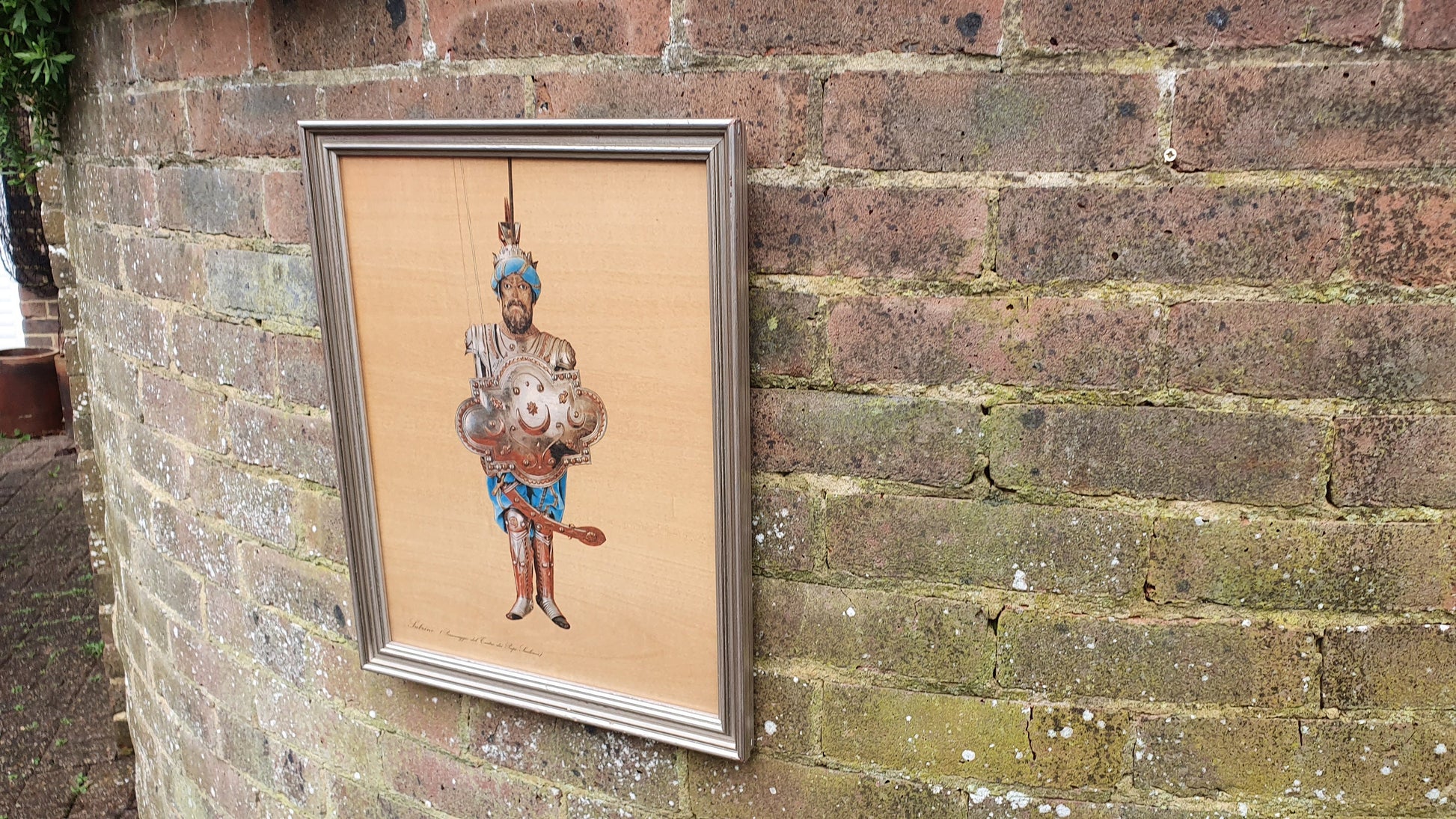 8 'Subrino' Saracen King Sicilian Puppet Theatre 16th Century Soldier Sobrino Colour Print on Wood Silver Frame