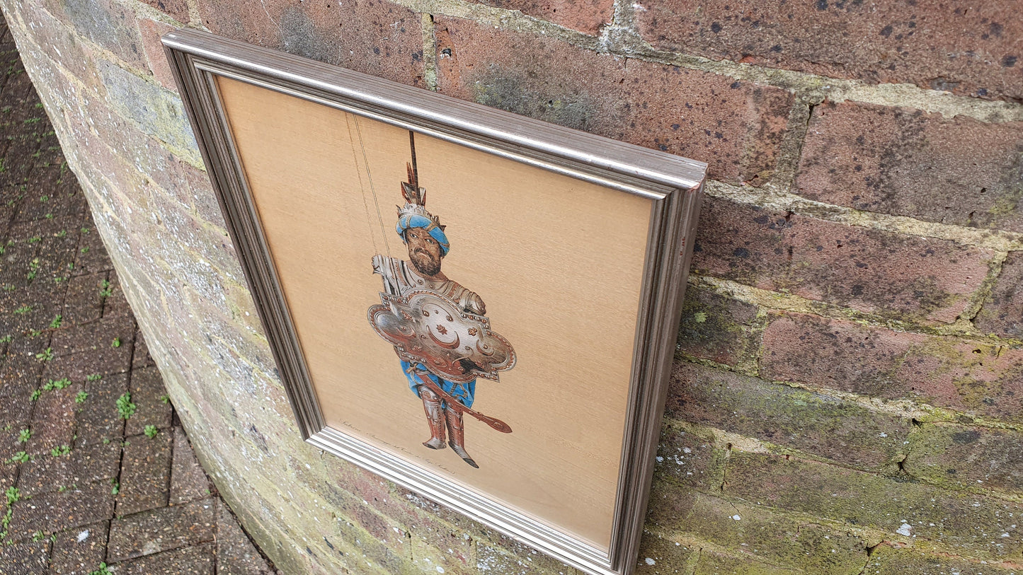 8 'Subrino' Saracen King Sicilian Puppet Theatre 16th Century Soldier Sobrino Colour Print on Wood Silver Frame