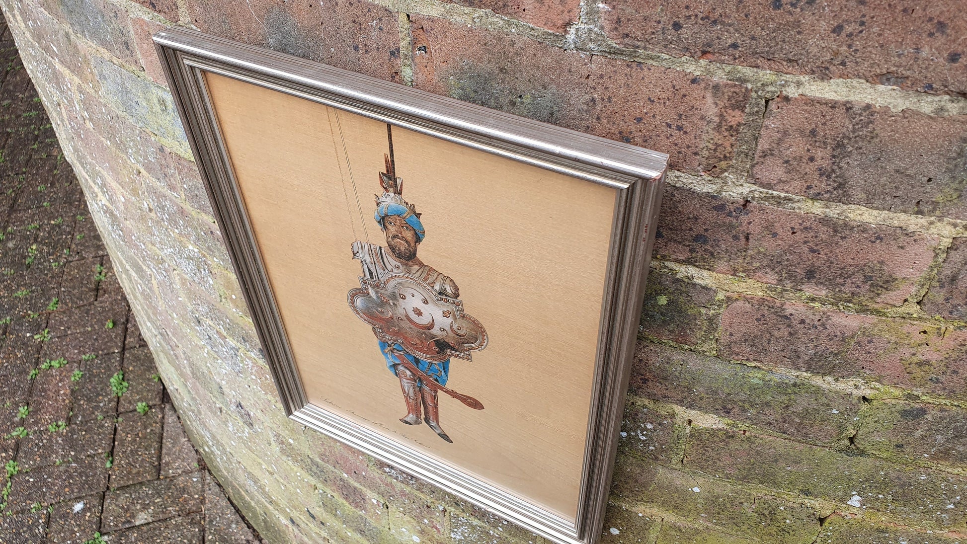 8 'Subrino' Saracen King Sicilian Puppet Theatre 16th Century Soldier Sobrino Colour Print on Wood Silver Frame