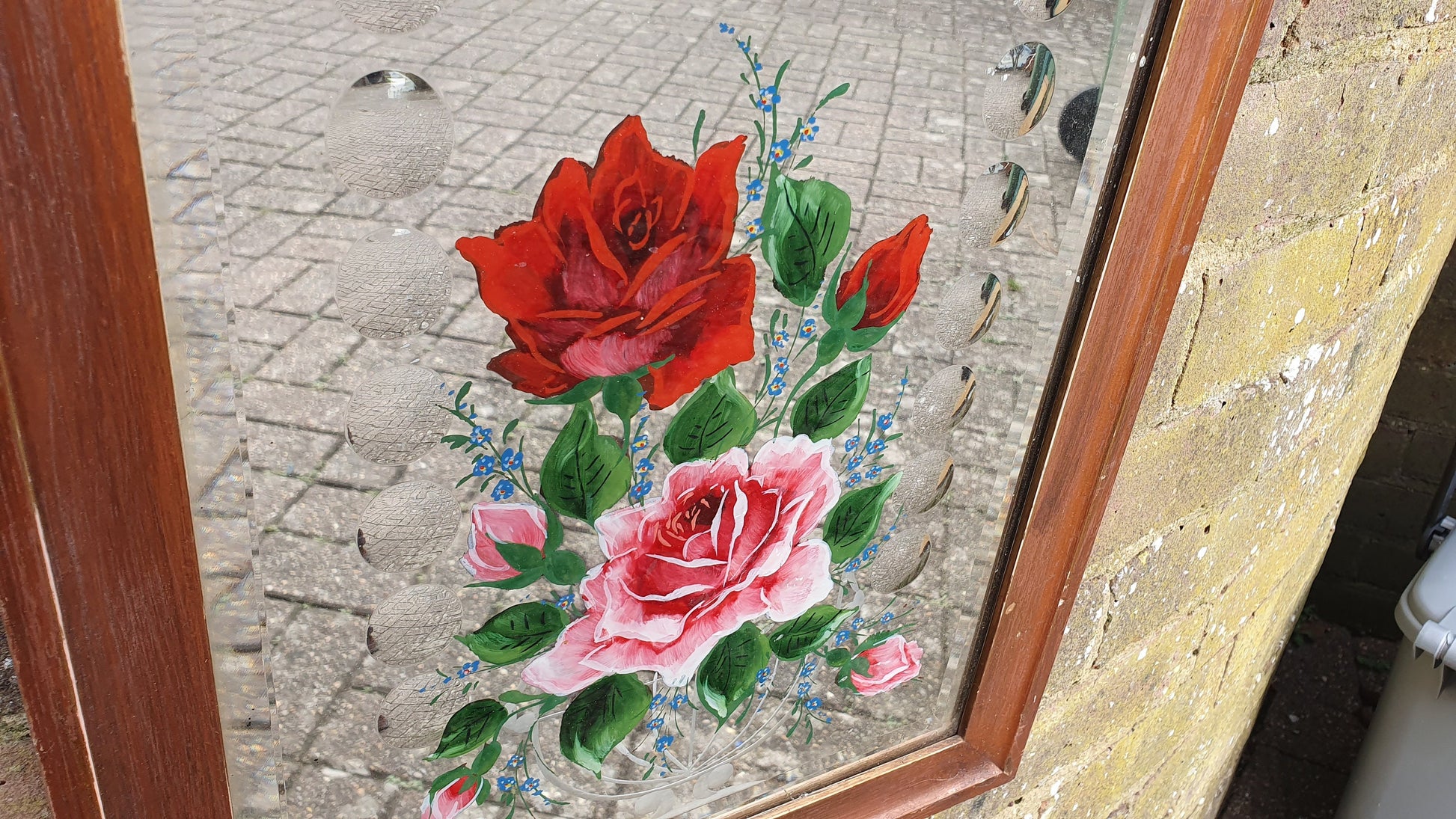 Vintage Flower Floral Motif Mirror Decoration Bevelled Glass 64 x 35 cm