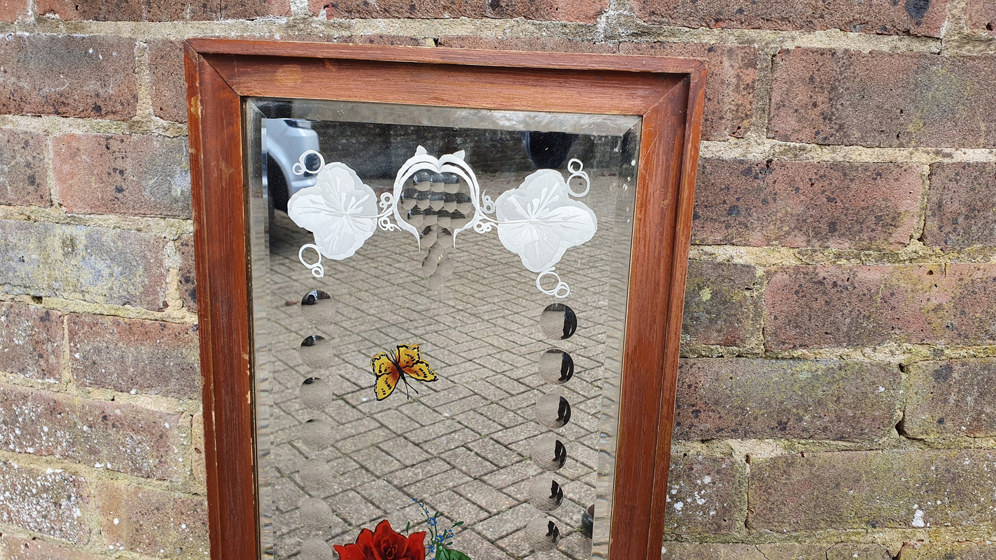 Vintage Flower Floral Motif Mirror Decoration Bevelled Glass 64 x 35 cm