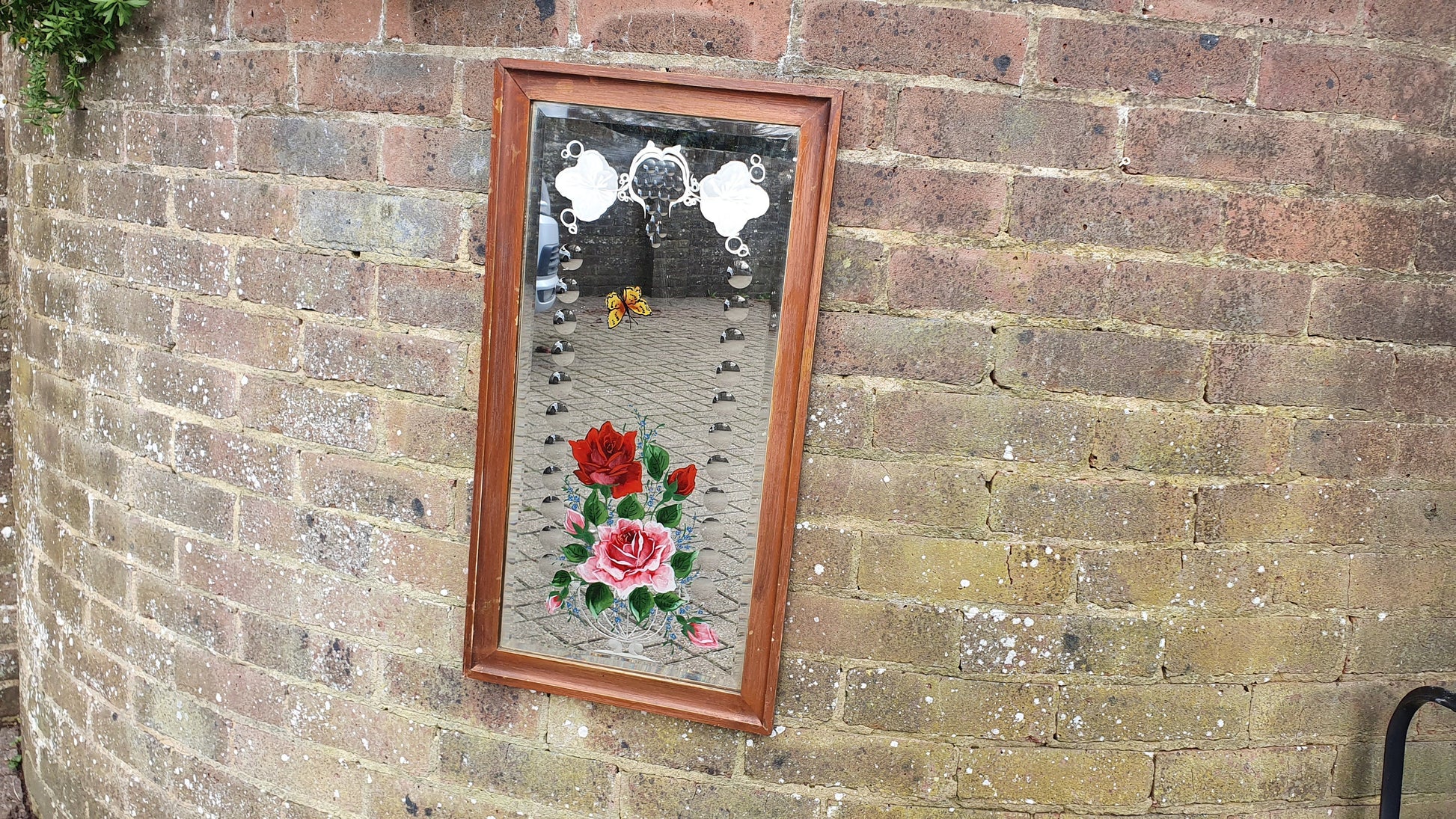 Vintage Flower Floral Motif Mirror Decoration Bevelled Glass 64 x 35 cm