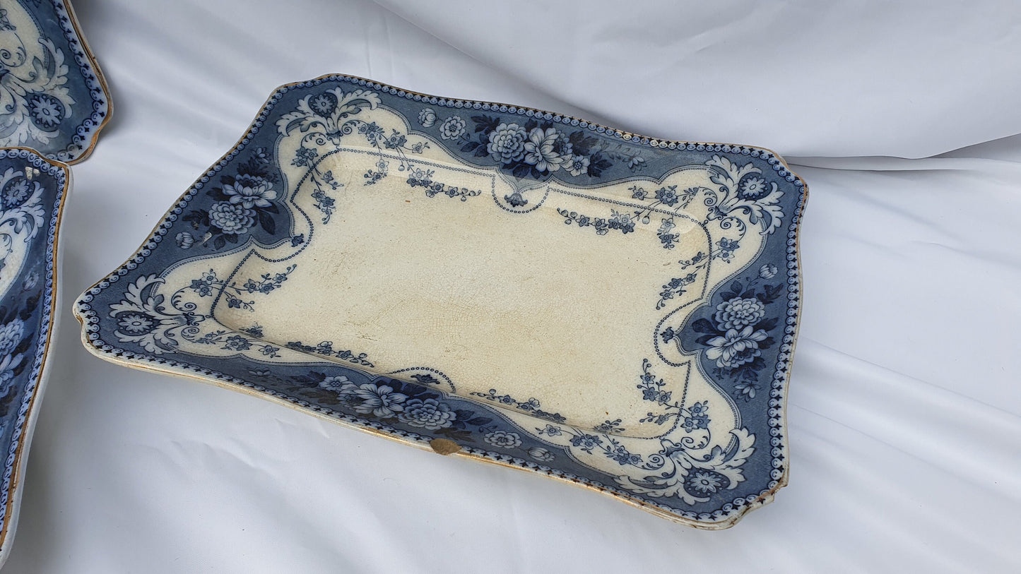 5 Stunning Set Victorian Serving Meat Platers Plates Blue and White F and Sons Argyle Burslem