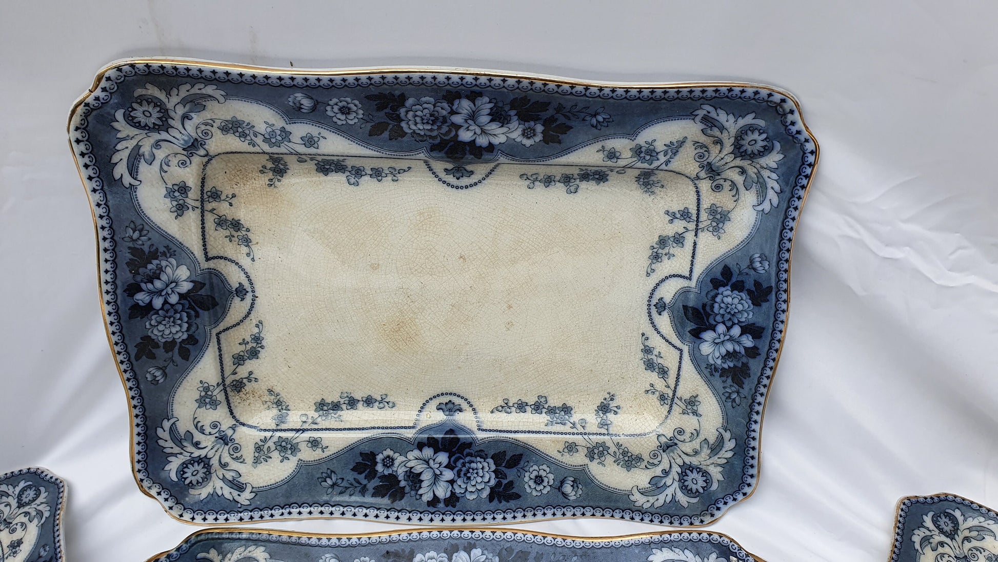 5 Stunning Set Victorian Serving Meat Platers Plates Blue and White F and Sons Argyle Burslem