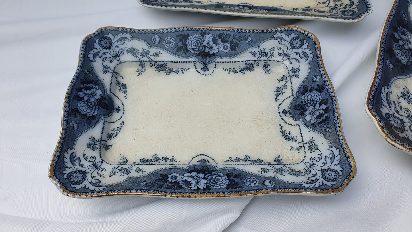 5 Stunning Set Victorian Serving Meat Platers Plates Blue and White F and Sons Argyle Burslem
