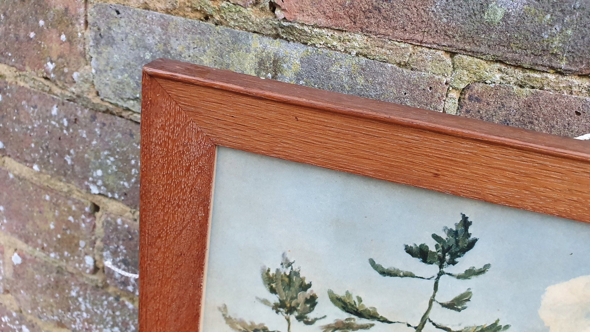 Huge Vintage Summer Valley Landscape Art Print Wood Frame Glazed 72 x 55.5 cm