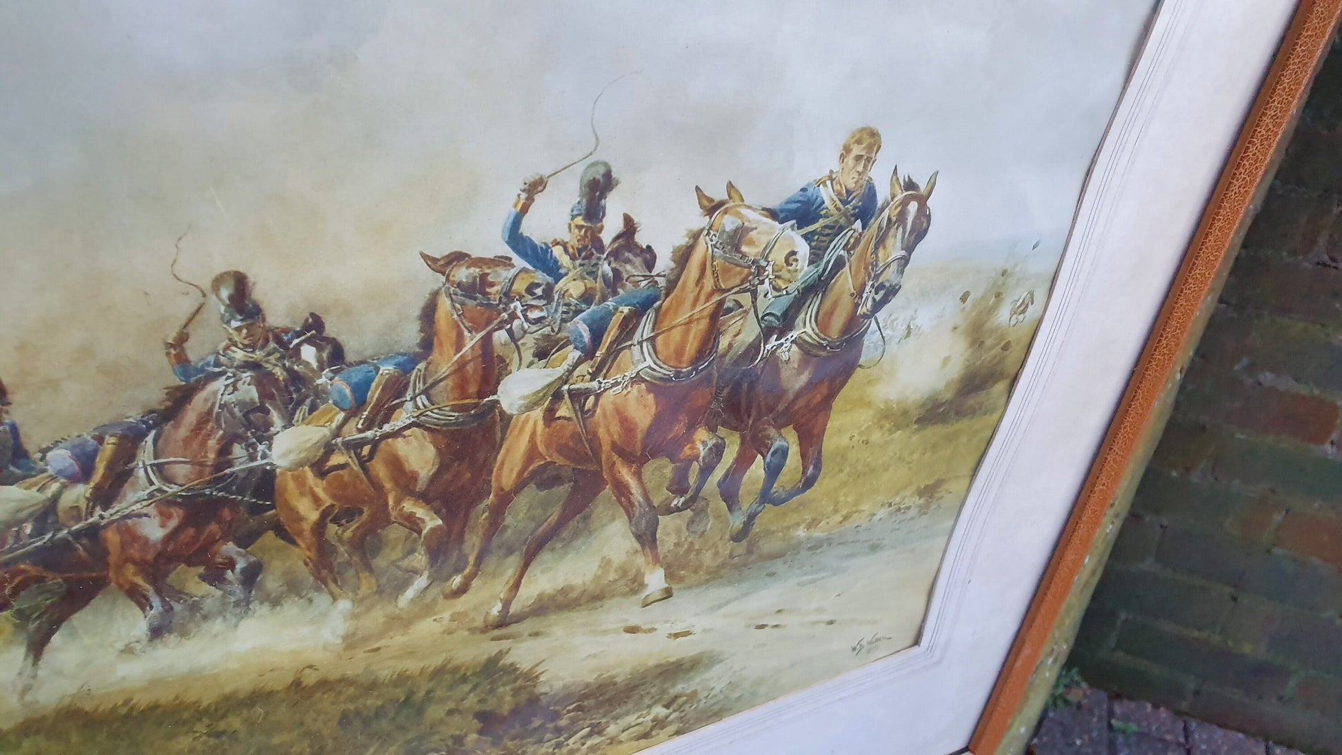 Huge W. B. Wollen Peninsula War Colour Art Print British Painting Napoleonic Battle Cavalry Guns Framed 73 x 55 cm