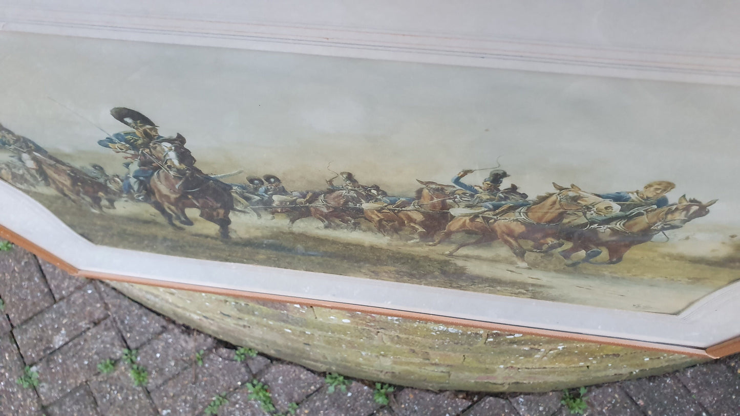 Huge W. B. Wollen Peninsula War Colour Art Print British Painting Napoleonic Battle Cavalry Guns Framed 73 x 55 cm