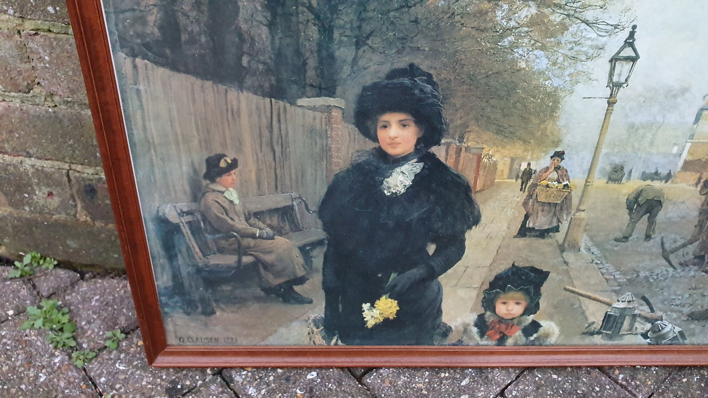 Large 'Spring Morning, Havistock Hill' George Clausen Colour Art Print Victorian Artwork British Vintage Framed 65.5 x 47 cm