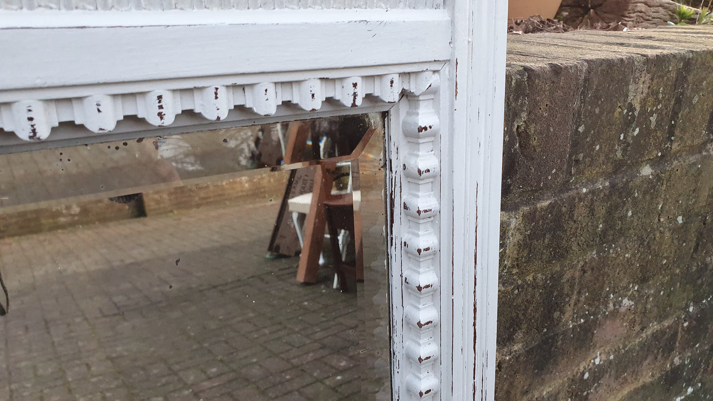 Huge Vintage Wall Mirror in French Chic Light Grey Chalk