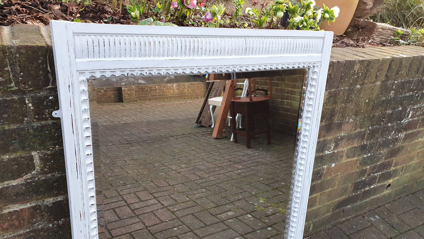 Huge Vintage Wall Mirror in French Chic Light Grey Chalk