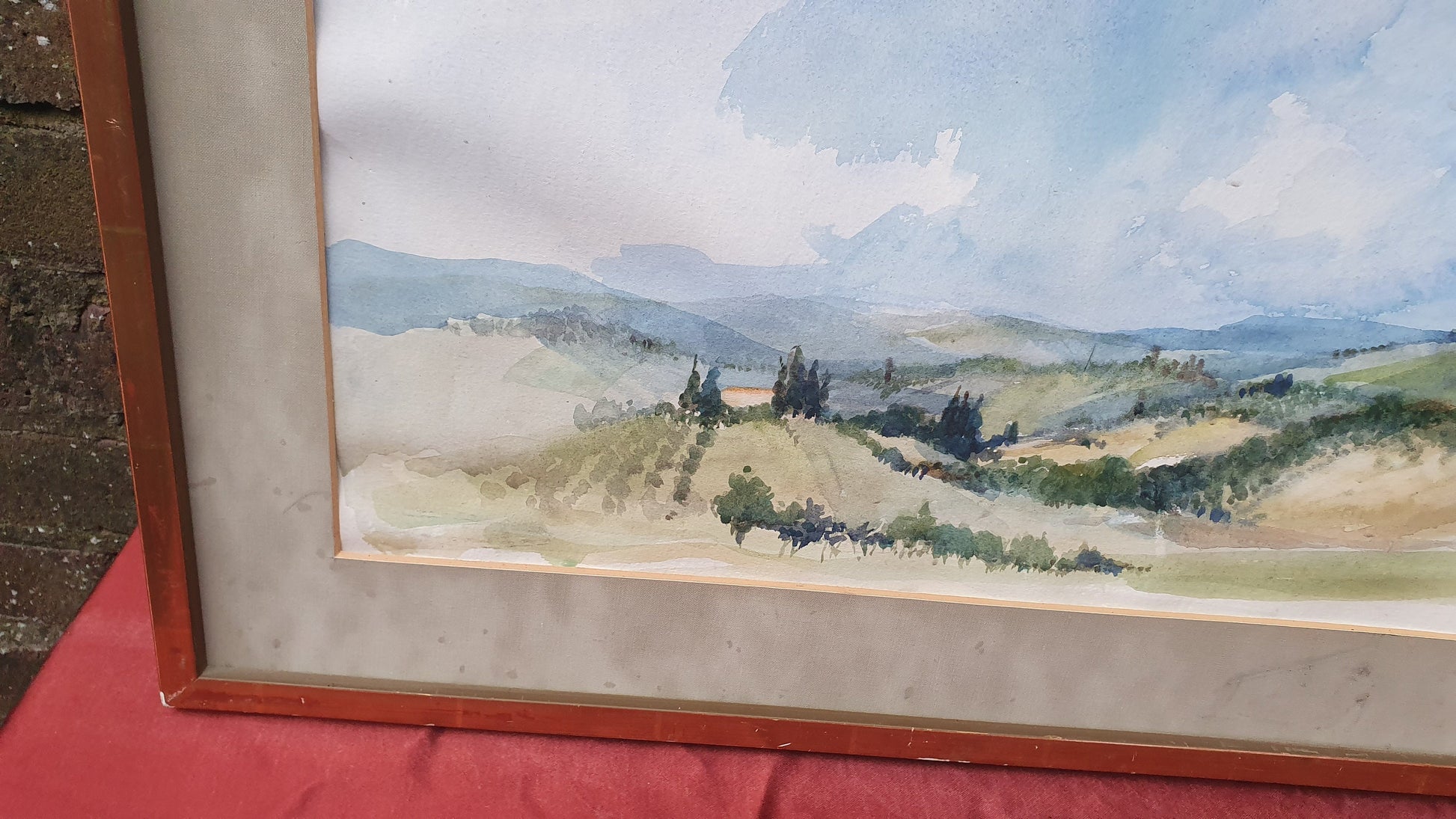 Large Original 'Tuscany' Vintage 1970s Italian Country Landscape Watercolour Italy Original Artwork Painting Gilt Frame