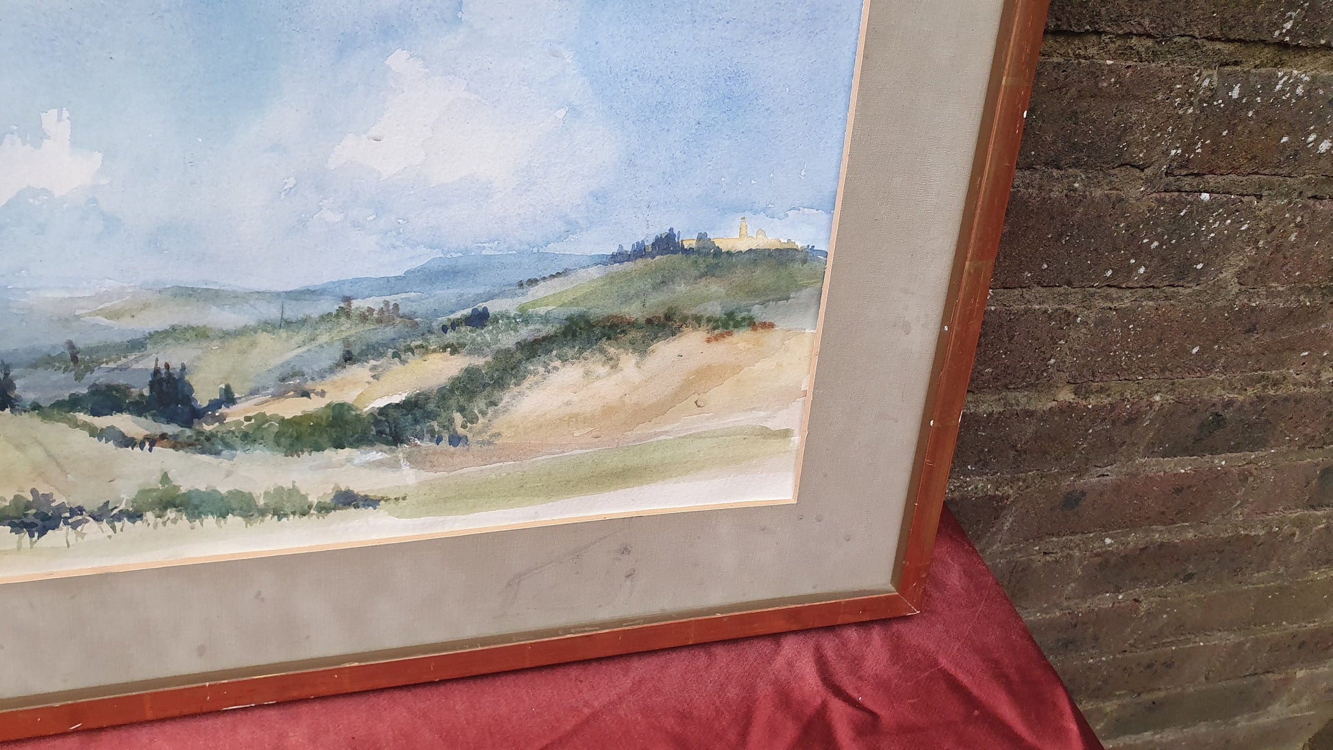 Large Original 'Tuscany' Vintage 1970s Italian Country Landscape Watercolour Italy Original Artwork Painting Gilt Frame